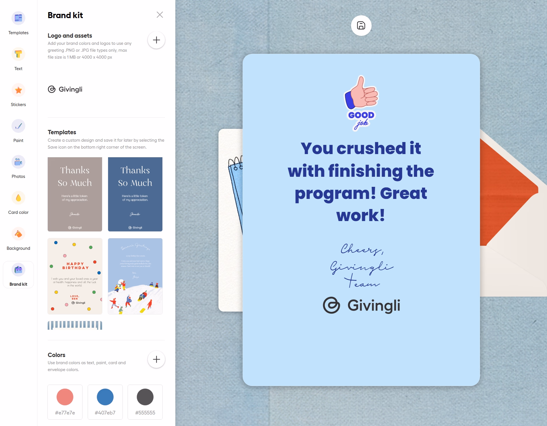 Branded gift card preview